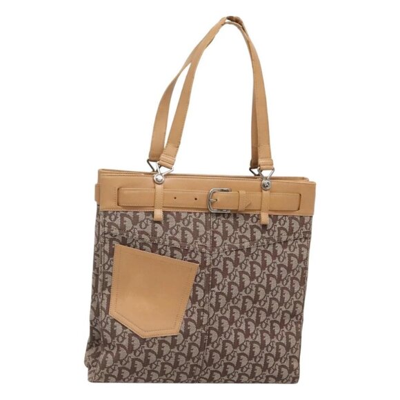 Christian Dior Trotter Canvas Tote Bag Beige Silver